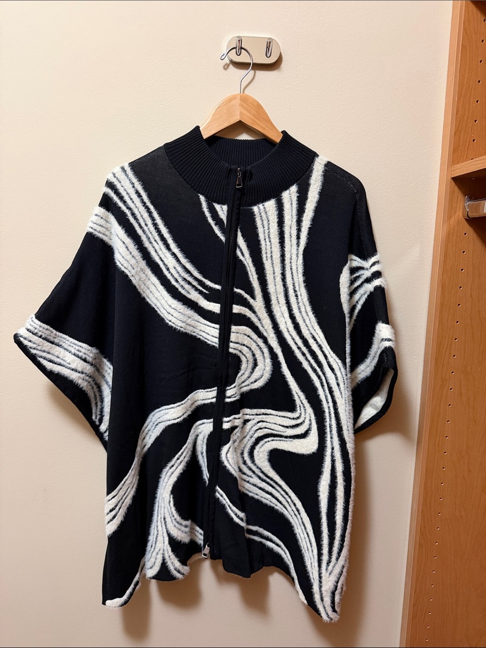 Chico's Black and White Zip-Front Poncho Sweater